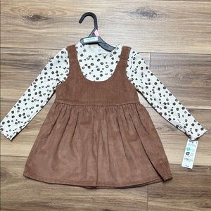 Child of Mine Brown Corduroy Dress with Cream Floral Top